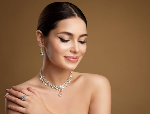 Gold chain necklace worn on skin